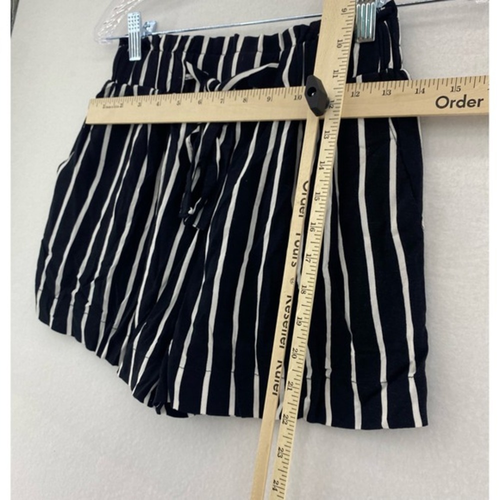 Ambiance Apparel Striped Shorts Paperbag Waist Referee Casual Black‎ White S